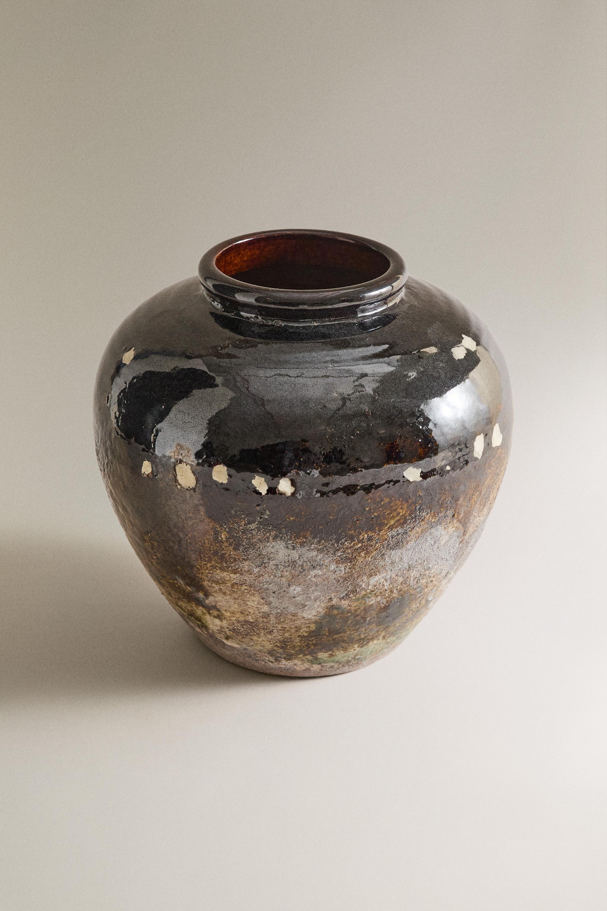 MEDIUM ENAMELLED STONEWARE VASE